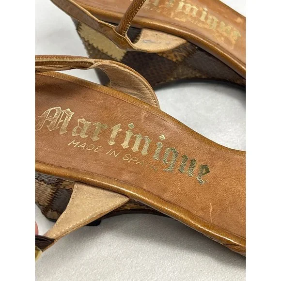 Vintage Snake Skin Size 6 Martinique Wedges Leather Brown Open Toe Spain Women's - Picture 3 of 12